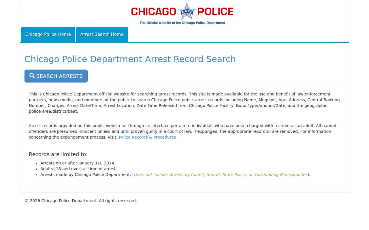 Cook County arrest lookup through CPD adult arrest search