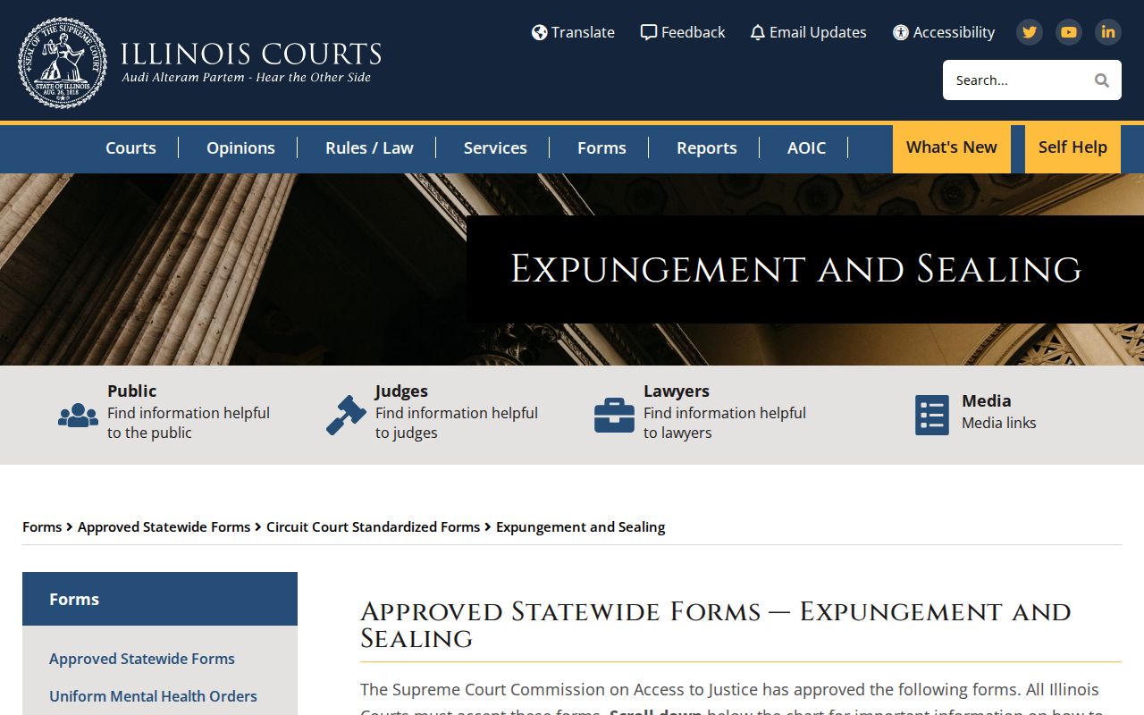 Cook County criminal court case expungement and sealing forms