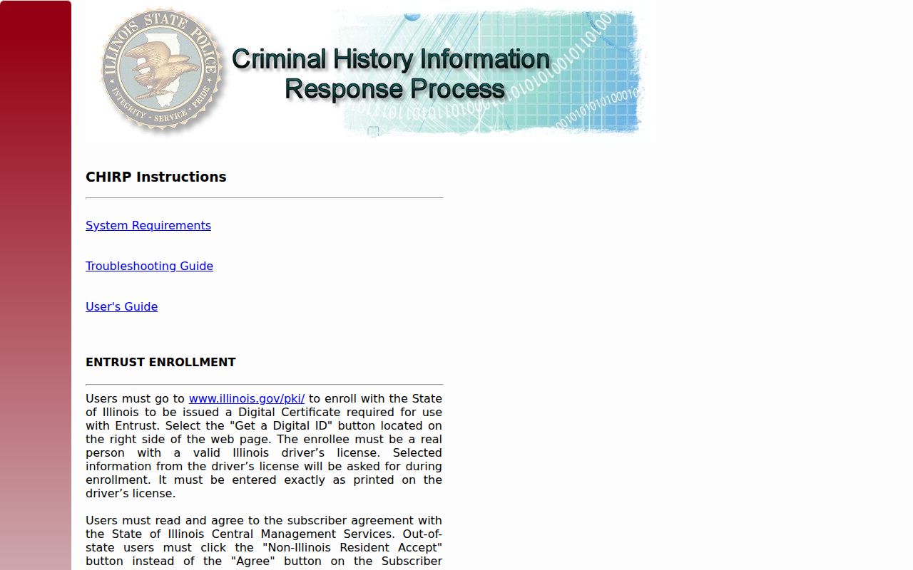 Cook County criminal history ISP CHIRP portal